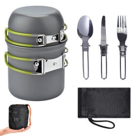 5Pcs Camping Cookware Mess Kit with Lightweight Aluminum Pot Bowl Forks Spoons Knives and Carry Mesh Bag for Outdoor Camping Hiking and Picnic (Color: Green) 5Pcs Camping Cookware Mess Kit with Lightweight Aluminum Pot Bowl Forks Spoons Knives and Carry Mesh Bag for Outdoor Camping Hiking and Picnic (Color: Green)